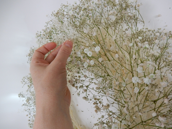 The dried Baby's breath holds its shape really well and creates a fluffy wreath The dried Baby's breath holds its shape really well and creates a fluffy wreath