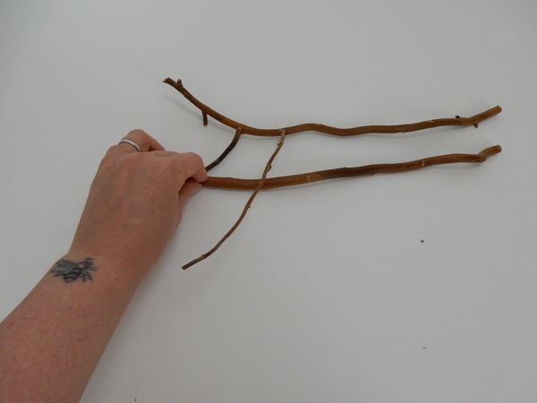 Place two twigs on a flat working surface Place two twigs on a flat working surface