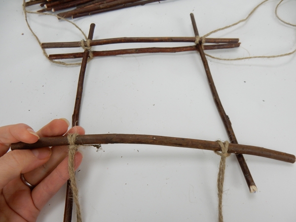 Add another twig and prepare another cross twig as you did the first Add another twig and prepare another cross twig as you did the first
