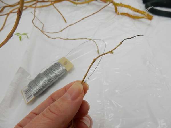 Place the wire to run parallel to the willow tip Place the wire to run parallel to the willow tip