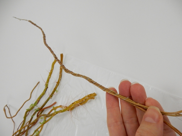 Work your way down the garland adding stems Work your way down the garland adding stems