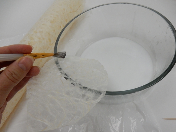 Paint the outer edge of all the other petals with thinned wood glue. Set the petal aside to dry Paint the outer edge of all the other petals with thinned wood glue. Set the petal aside to dry