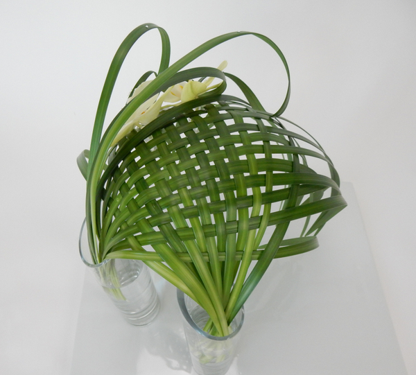 Woven lily grass parachute shaped armature for orchids