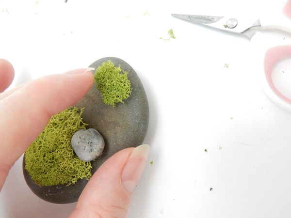 Gently pat the moss down to make sure it adheres without pressing it flat Gently pat the moss down to make sure it adheres without pressing it flat