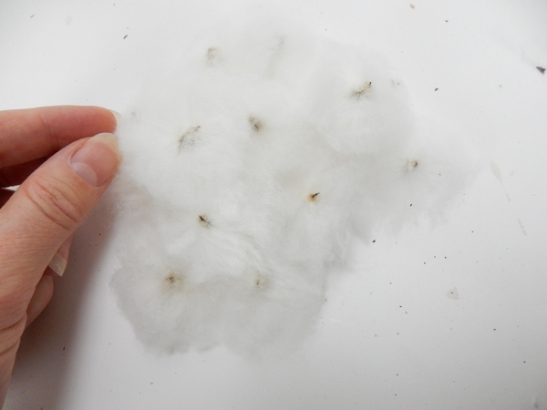 Fluff out all the cotton you will need to cover the rest of the wreath frame Fluff out all the cotton you will need to cover the rest of the wreath frame