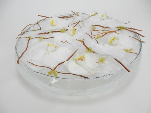 Floating Phalaenopsis orchids with willow, moss and feathers Floating Phalaenopsis orchids with willow, moss and feathers