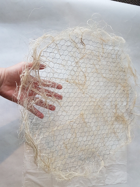 Fit the chicken wire inside the disk shape. Fit the chicken wire inside the disk shape.