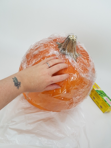 Cover the basic shape with cling wrap. Cover the basic shape with cling wrap.