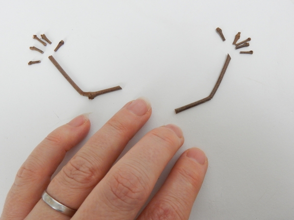 Cut thin twigs for arms and fingers Cut thin twigs for arms and fingers