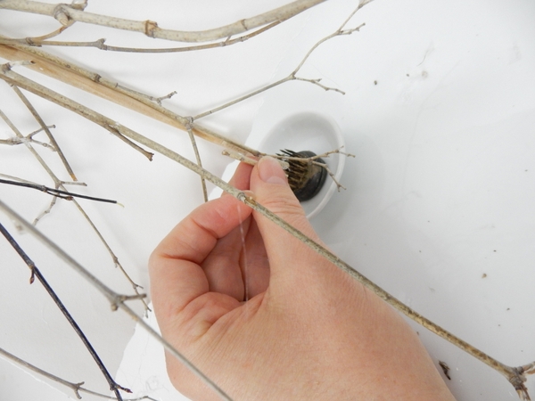 Cover the dowel with snippets of twigs so that it blends in Cover the dowel with snippets of twigs so that it blends in