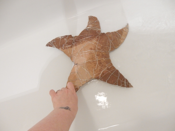 Soak the cardboard star in a tub filled with warm water Soak the cardboard star in a tub filled with warm water