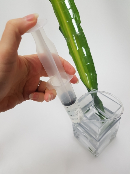 Add water to the bottom vase Add water to the bottom vase