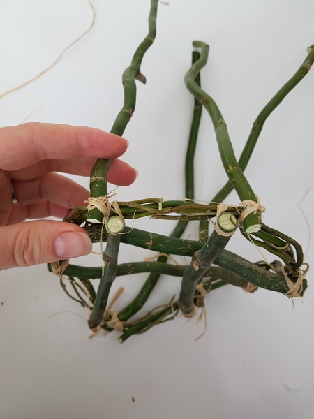 Tie in eight longer willow twigs to the sides Tie in eight longer willow twigs to the sides