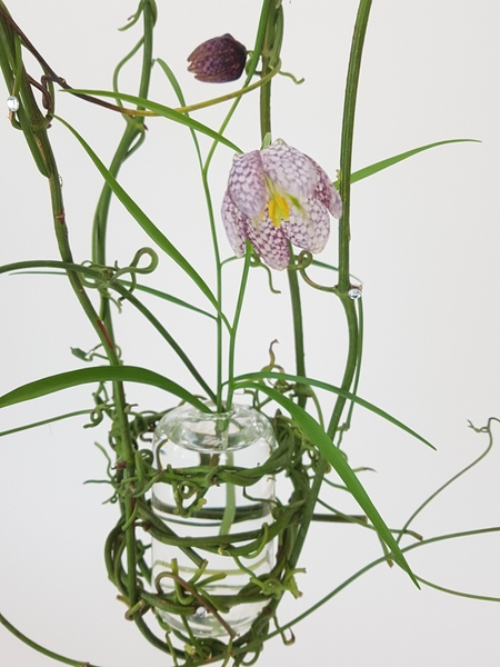 Clematis vine nest for a Fritillaria floral arrangement