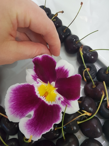 Place the orchids into the design. Place the orchids into the design.