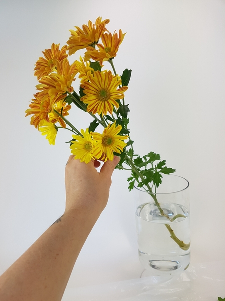 Place the flower stem at an angle in a vase Place the flower stem at an angle in a vase