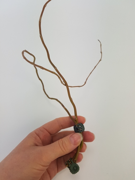 Temporarily secure two willow stems with butterfly clips Temporarily secure two willow stems with butterfly clips