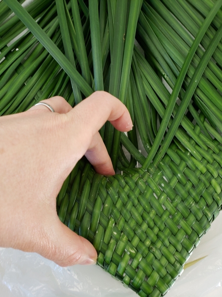 Pin the grass and then glue it down to follow the disk in the middle Pin the grass and then glue it down to follow the disk in the middle