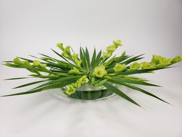 Using a Kenzan to place Gladiolus flower spikes in a vase Using a Kenzan to place Gladiolus flower spikes in a vase
