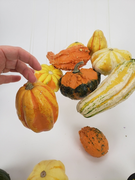 I used a macrame inspired technique to string up each pumpkin I used a macrame inspired technique to string up each pumpkin