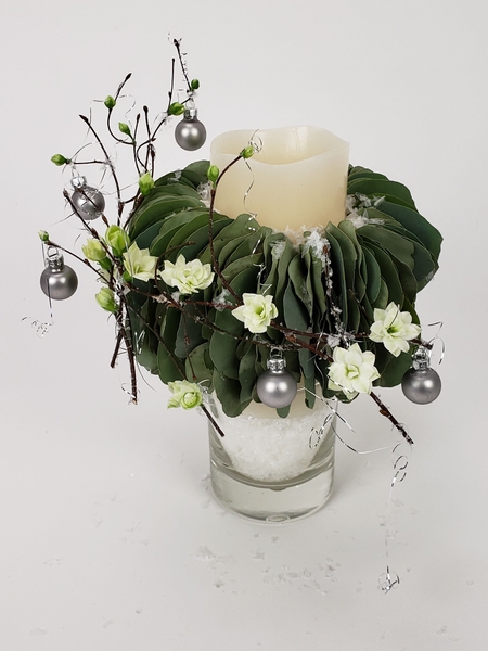 A Very Merry eucalyptus-collar-candle Christmas floral art design A Very Merry eucalyptus-collar-candle Christmas floral art design