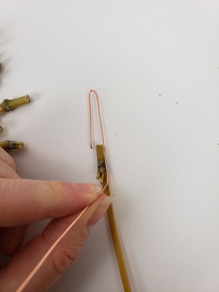 Measure the hairpin against the bamboo so that it extends above the node Measure the hairpin against the bamboo so that it extends above the node