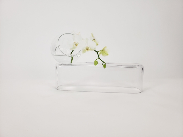 A clear glass and water summer flower arrangement A clear glass and water summer flower arrangement