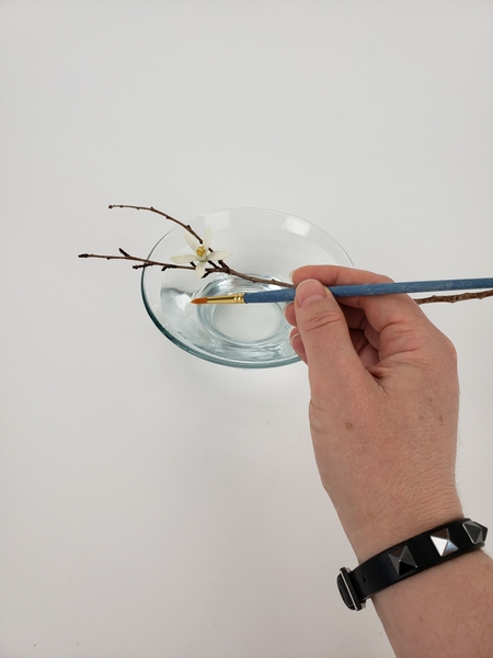 Remove any bits of bark from the water with a brush Remove any bits of bark from the water with a brush