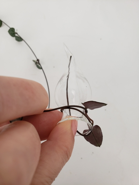 Fold the vine down and wrap the rest of the vine over the folded part to secure it Fold the vine down and wrap the rest of the vine over the folded part to secure it
